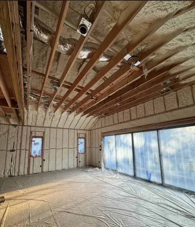 Interior walls and ceiling insulated with spray foam during new construction in East Renton Highlands